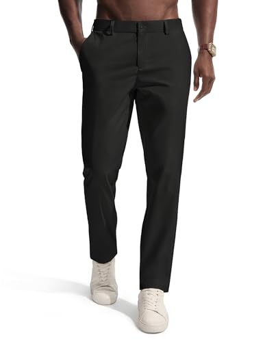 PJ PAUL JONES Mens Dress Trousers Elasticated Waist Suit Trousers Regular Fit Black S