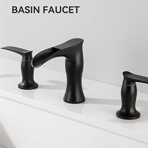 Robinets de lavabo à 3 trous noir mat avec kit de tuyaux d'alimentation