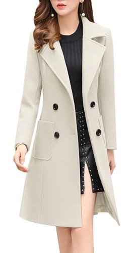 Image of chouyatou Women Elegant Notched Collar Double Breasted Wool Blend Over Coat