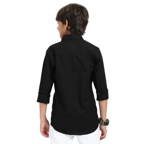 Image of ROCKET SCIENCE Boys Single Pocket Shirt | Regular Fit, Spread Collar, Full Sleeves, 100% Cotton Linen Fabric Royal Blue