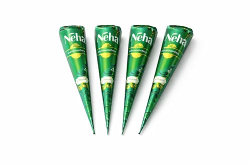 Neha Henna Cones (Pack of 4) And Stencil Kit Bridal Eid Diwali & Festivals Ready to Use Dark Stain Henna Premium Quality
