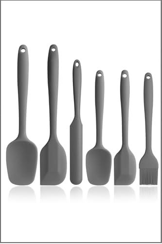 Ezmk Ev Gereçleri Silikon Mutfak Seti 6'lı, Isıya Dayanıklı Yanmaz Yapışmaz Silikon Spatula Seti 6 Parça Gri