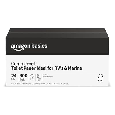 Amazon Basics FSC certified paper 2-Ply White Quick Dispensing Toilet Paper for RV's & Marine, Waste-Tank Compatible, 300 Sheets per Roll - 24 Rolls (Previously AmazonCommercial)