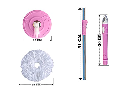 Image of Stainless Steel Magic Spin Mop Floor Cleaner Stick Rod 360 Degree Rotating Spin Mop Handle (Pink).