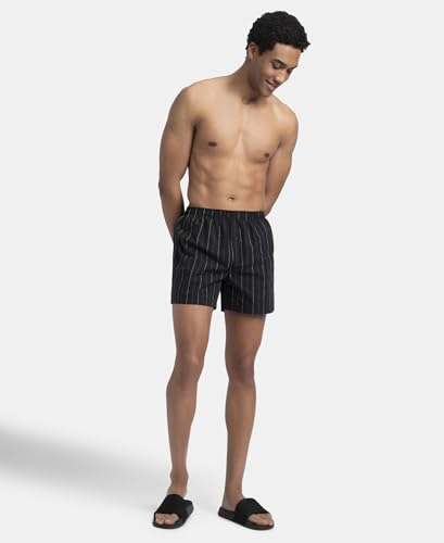 Image of Jockey 8222 Men's Super Combed Mercerized Cotton Woven Checkered Inner Boxers with Ultrasoft and Durable Inner Waistband (Pack of 2) Black & Navy M
