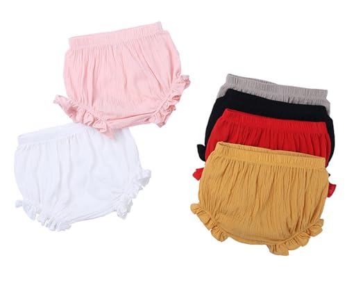 He&Yingmin Baby Girls 6 Pack Cotton Linen Blend Cute Bloomer Shorts Loose Harem Shorts Multicolor