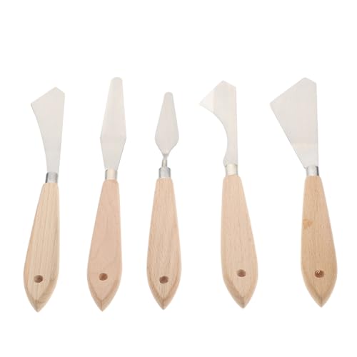 BELLIFFY Set 5 Raschietti Per Pittura a Olio e Acrilica Manico in Legno, Spatole Per Pittura Artisti Professionisti e Studenti, Strumenti Per Miscelare e Modellare Colori, Uso Artistico e Creativo