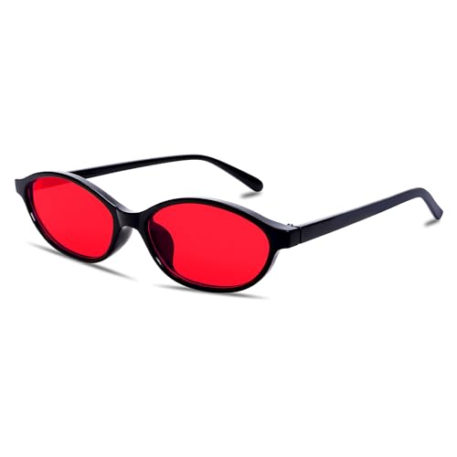 Image of GUVIVI Retro Oval Sunglasses for Women Chic Cat Eye 90s Sunnies Lightweight Narrow Shades Trendy UV protection Sun Glasses