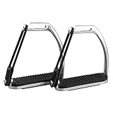 EQUSPUR Safety Horse Riding Stirrups 1 Pair, Silver Polish Stainless Steel Stirrups with Treads, English Equestrian Safety Stirrups for Riding Saddle Adult (4-3/4 inch)