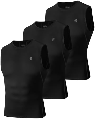 Runhit 3 Pack Men's Compression Shirts Sleeveless Workout Athletic Tank Top Sports Base Layer Undershirt for Running Gym