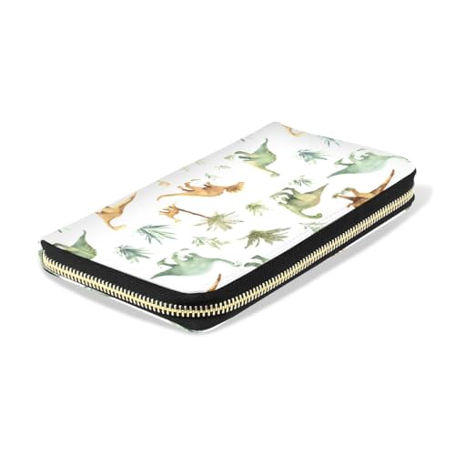 Long Wallets Leather Bifold Wallet for Women Dinosaur Grass with Zipper Credit Card Holder Large Capacity4