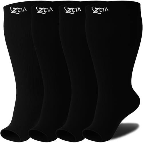Image of Zeta Wear Plus Size Compression Socks for Women and Men, Wide Calf Knee-High 15-19 mmHg Graduated Support, Easy-On Cuff, Fits Calves to 26 inch / 66 cm