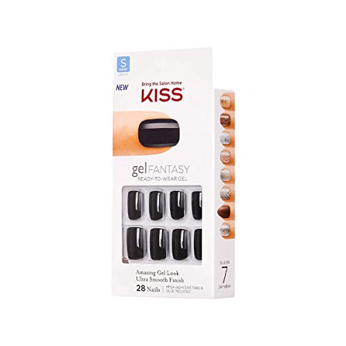 KISS Gel Fantasy Ready-to-Wear Press-On Gel Nails, “Aim High”, Short, Black, Nail Kit with 24 Mega Adhesive Tabs, Pink… - Image 2