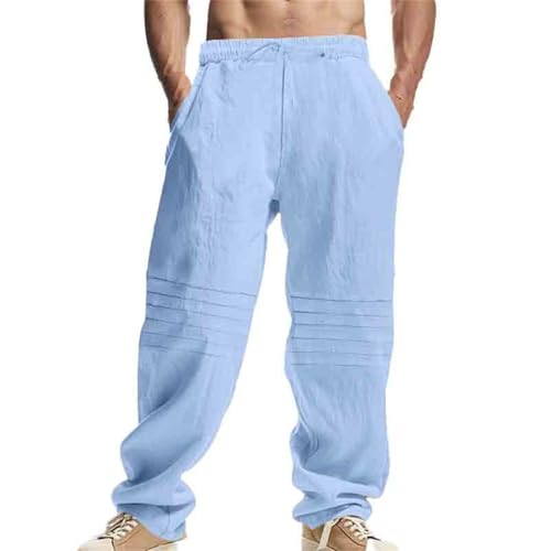 Pantalon de jogging respirant en lin d'été pour homme avec poches cordon