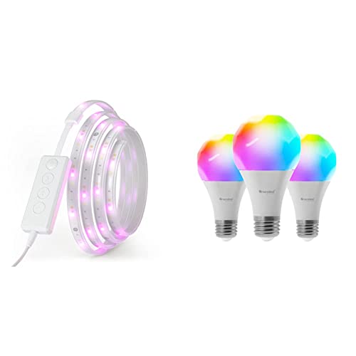 Nanoleaf Essentials Lightstrip Starter Kit & Essentials Glühbirne, 3 Smarten RGBW E27 LED Lampen - Thread & Bluetooth 16 Mio. Farben LED Lampen, Musik und Bildschirm Sync Cover