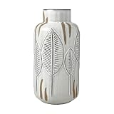 Détails en relief : le vase blanc net est orné de feuilles texturées qui ajoutent un look moderne à votre décoration