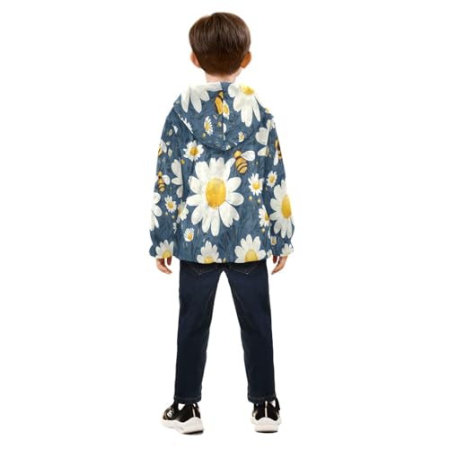Bee and Daisy Pattern Toddler Fleece Jacket Girl Boys Hooded Fleece Jacket Coat Warm Outwear Zip-up 3-10T4