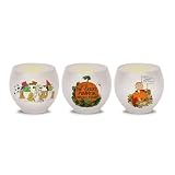 Mark Feldstein, Peanuts It's The Great Pumpkin Round Glass Votives with LED Tea Lights, Set of 3