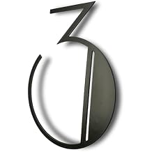NACH Black Art Deco Floating House Numbers, 6 Inch Steel, Mid Century Style with Mounting Hardware