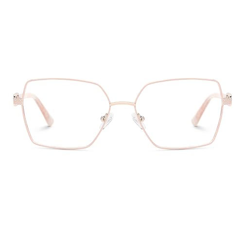 Image of Zeelool Metal Glasses Frame for Women, Oversized Square Eyeglasses Eyewear Frame with Non-prescription Clear Lens & Spring Hinge ZJGM374867-03