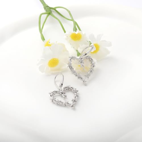 Silver Thorn Heart Dangle Earrings - 925 Sterling Silver Gothic Vintage Barbed Wire Hearts Earrings for Women Man Fans Concert Halloween Jewelry Gift4