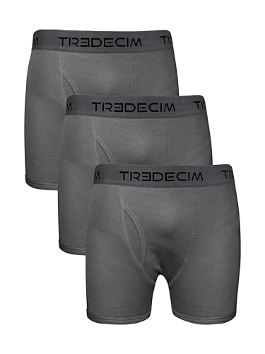 TREDECIM Men's 100% Organic Cotton Rib Boxers Briefs Underwear 3-Pack (GREY, X-LARGE)