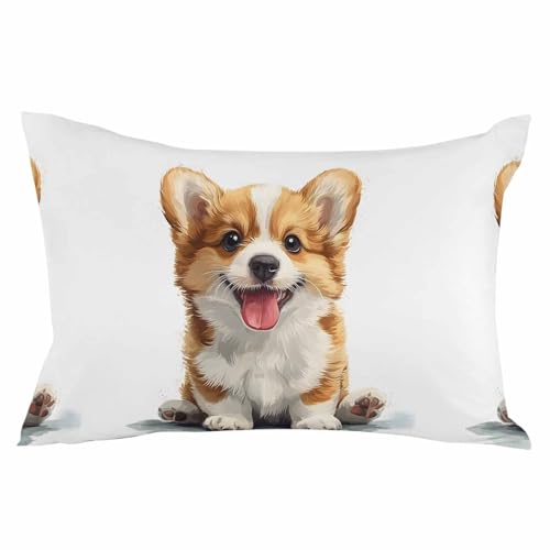 Pillowcase 24x36 Inch - Body Cute Cartoon Style Puppy 3 Soft Brushed Microfiber Pillow Covers with Hidden Zipper Closure Bed Pillow Shams for Bedroom Sofa Car, 1pcs