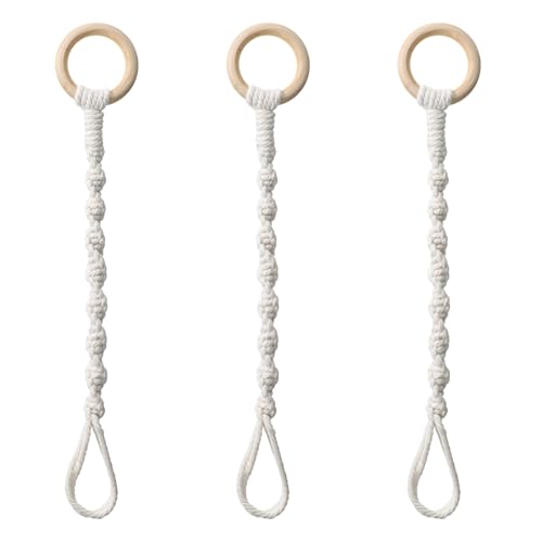 Qulkws 3 Pcs Adjustable Macrame Plant Hanger Extenders with Wooden Ring Handmade Woven Hanging Basket Extension Connectable Rope Hanging Plant Extender for Outdoor Indoor Plants Pot Holder Home Decor