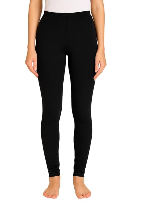 Image of ELAYNA Lycra Stretchable Churidar Leggings for Women's and Girls, White, XL Size, Full Length, Slim Fit