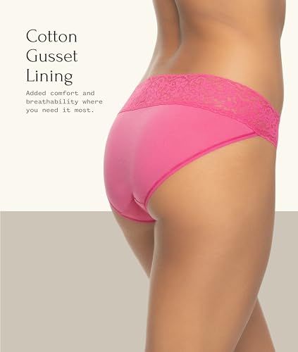 Image of Felina Assorted Color Stretchy Bikini Underwear (5-Pack), Small-Medium, Seamless Panties for Women, Sexy Lingerie, Lace No Show Underwear
