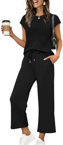 Sampeel Two Piece Sets for Women Summer Vacation Outfits Cap Slee...