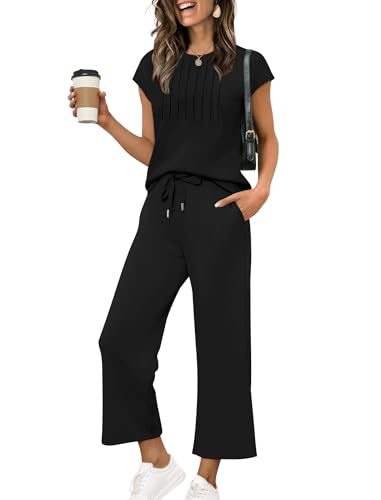 Image of Sampeel Two Piece Sets for Women Summer Vacation Outfits Cap Sleeve Tops Lounge Matching Sets Women Clothing