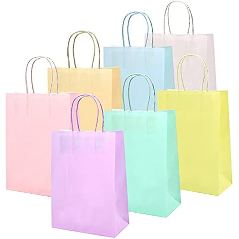 MAMUNU 28 PCS Party Favor Gift Bags with Handles, Pastel Paper Gift Bags Bulk, Assorted 7 Colors Rainbow Gift Bags for Birthday, Wedding, Christmas, Shopping, Parties, 8.6" x 6.3" x 3.2" Cover