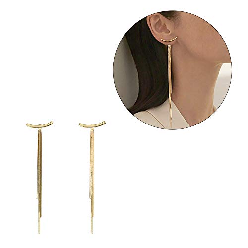 Acxico 1 pair of Fashion Gold Long Tassel Chain Earrings Drop Dangle Ear Stud