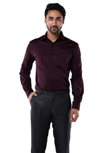 Image of Tangible Men's 98% Cotton 2% Elastane Stretchable Formal Shirt | Satin Weave | Classic Fit | Full Sleeves