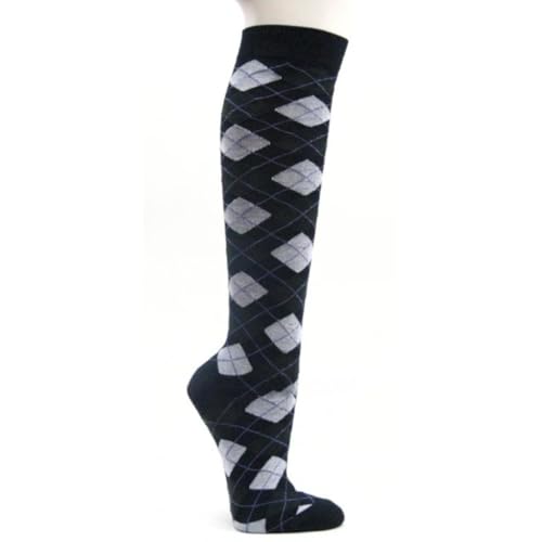 Image of Couver Women's Argyle Knee High Socks - Soft Acrylic Over the Calf Tube Style Socks for Casual Athletic - One Size, Navy Blue White Grayish Dark Olive Green, 1 Pair