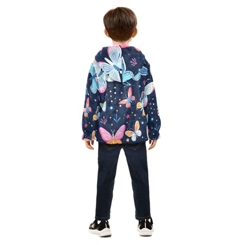 Boys Girls Fleece Jacket Cartoon Butterflies on Blue Background Kids Warm Hooded Outwear Coat4