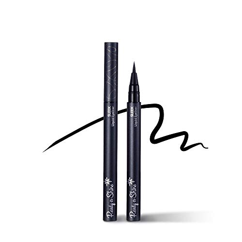 Black Liquid Eyeliner- Waterproof, Smearproof, Fine Tip, Super Fast Dry Formula, Flexible Applicator Creates Flawless Lines, Paraben & Fragrance Free, Cruelty Free and Vegan, Eyelash Enhancing, SLEEK