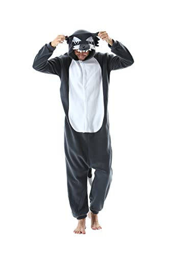 Hstyle Unisexe Adulte Onesie Anime Kigurumi Costume Cosplay Animaux Pyjama À Capuche Vêtements De Nuit Le Grand Méchant Loup L