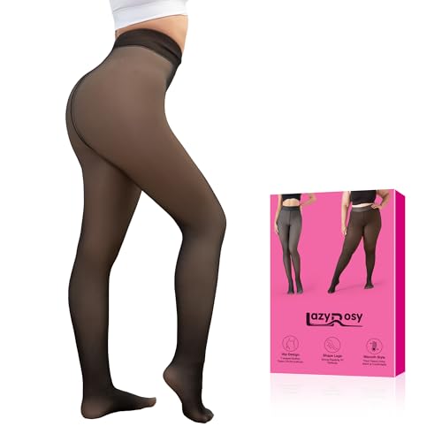 LAZYROSY Fleece Lined Tights Sheer Thick Tight for Women Fake Translucent Warm Pantyhose Leggings Women Sheer Thick Tights Black for Winter Medium