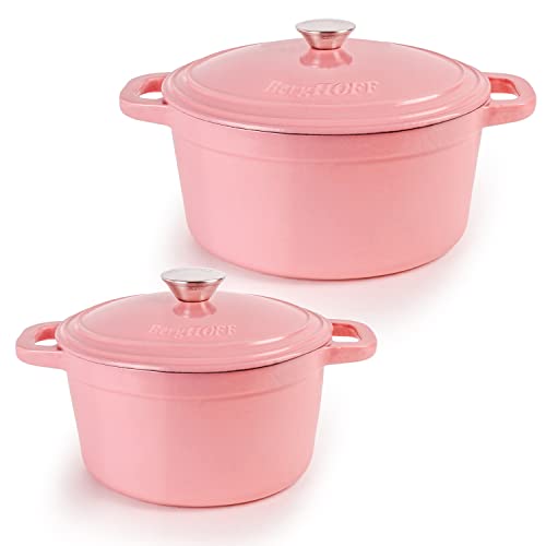 BergHOFF Neo 4Pc Enameled Cast Iron Cookware Set, 3qt., 7qt. Dutch Ovens, Matching Lid, Fast, Evenly Heat, Oven Safe, Pink