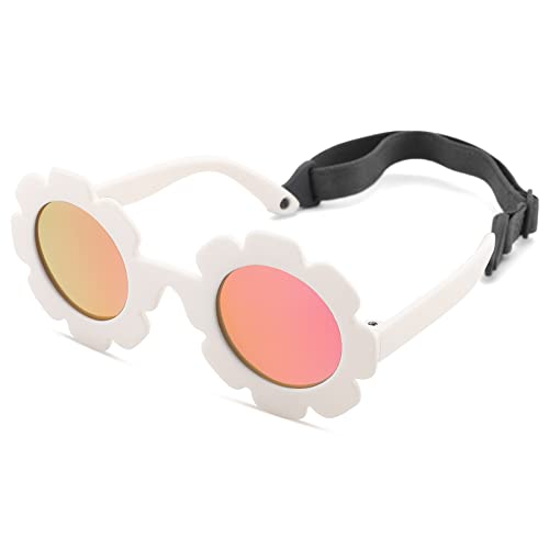 Image of Hycredi Flexible Bendable Flower Baby Polarized Sunglasses with Strap for Newborn Infant Girls Age 0-24 Months