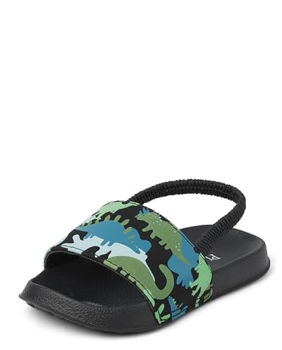 The Children's Place Baby Boys and Toddler Everyday Slide Sandals with Backstrap, Dino Glow Camo, 52