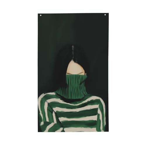 Woman Striped Green Turtleneck Sweater Yard House Flags,3x5 Ft Season Greeting Banner With Grommets Indoor Outdoor Party Home Decorations