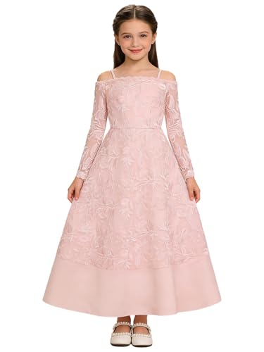 Choomomo Vestido de niña de flores para niña, vestido festivo de encaje de tul, vestido de princesa, vestidos de noche para bodas, cumpleaños, Rosa., 134-140