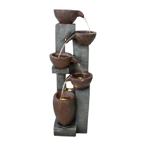 Image of Naturefalls 39 inch H Modern Outdoor Fountain - 5 Crocks Outdoor Garden Fountains with Contemporary Design&LED Light for Garden, Patio, Deck, Porch, Backyard and Home Art Decor