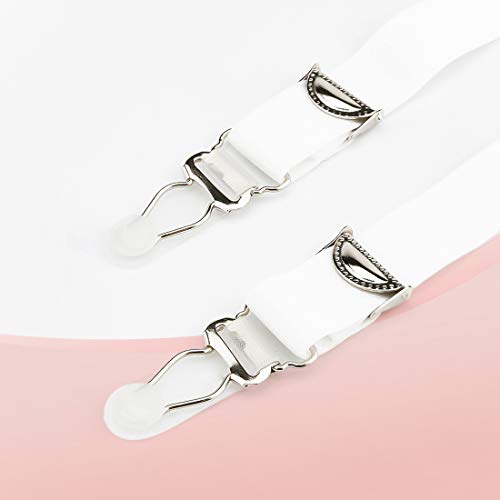 Slocyclub Women Garter Belt with 6 Straps Metal Clip Suspender for Stockings/Lingerie(White) Large