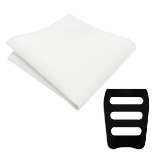 Gsyziux Handkerchiefs for Men Cotton Linen Mens Pocket Squares with Pocket Square Holder for Wedding Party Tuxedo Suit (White)