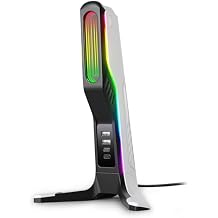 RGB Gaming Headset Stand with 2 USB and 1 Type-C Ports, Game Headphone Mount for PC Computer, Xbox One, Xbox Series S/X, PS5, PS4, Earphone Holder Hanger, Desk Gamer Accessories, Black&White