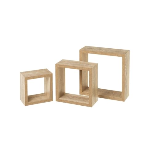 CASASELECCION Set de 3 Estantes de Pared Cuadrados Roble Claro de 25x25, 20x20 y 15x15 cm. Fabricados en Tablero Laminado PVC. Peso Máximo Soportado 5 Kg. Diseño Flotante. Requiere Montaje.